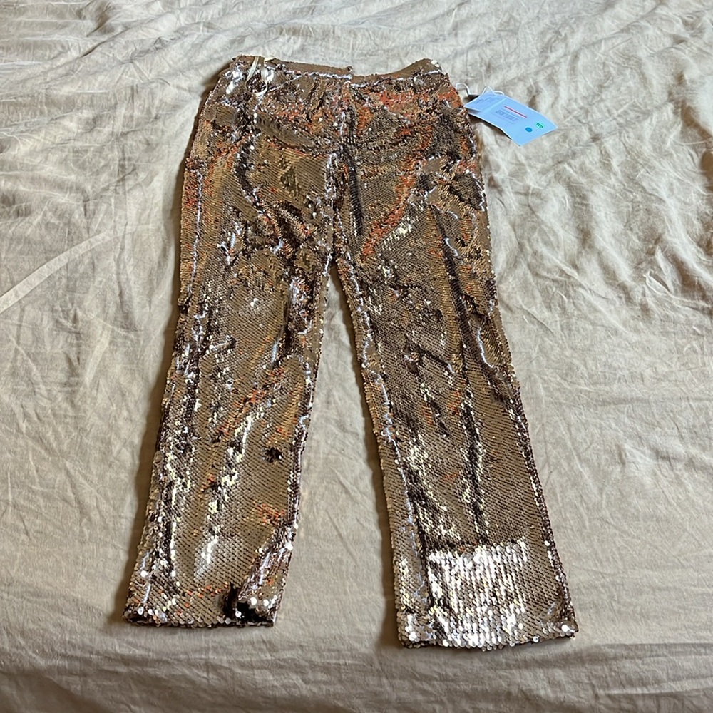 ✨Brand New MILLY high waist skinny pants all in gold sequins Sz 2 ✨ - Picture 4 of 10